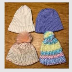 Baby Girls Winter Hat Bundle 4pc White Pink Purple Multi color Size 9-12 months
